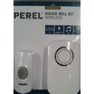 Perel Draadloze deurbel set, met 2 x ontvanger / 1 x drukknop op batterijen, IP44 waterdicht, 32 melodieën, 150 m bereik, wit