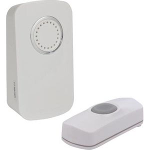 Perel Draadloze deurbel set, met 1x ontvanger / 1 x drukknop op batterijen, IP44 waterdicht, 32 melodieën, 150 m bereik, wit