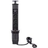 Perel - Pop-upstekkerdoos - 3 Stopcontacten - Zwart/Grijs - 2 USB-poorten