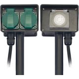 Perel Stekkerdoos Buiten - Timer - 2 Stopcontacten - Zwart/Groen