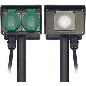 Perel Stekkerdoos Buiten - Timer - 2 Stopcontacten - Zwart/Groen