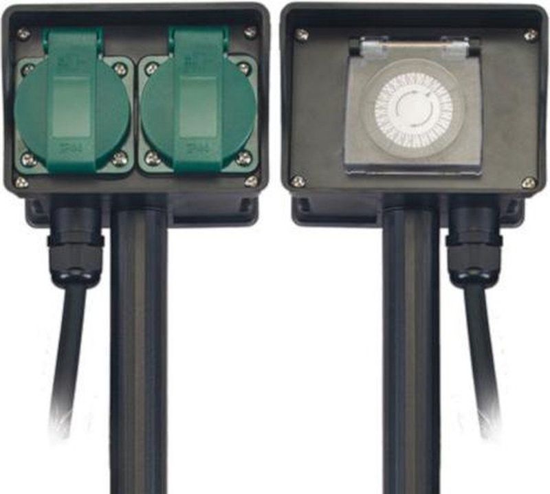Perel Stekkerdoos Buiten - Timer - 2 Stopcontacten - Zwart/Groen
