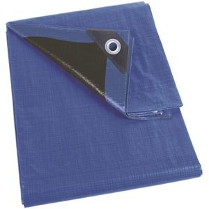 Perel Dekzeil, ultrasterk, 26 ringen, versterkte hoeken, rechthoekig, blauw/zwart, 180 g/m², 5 x 8 m