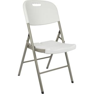 Perel Witte klapstoel voor binnen en buiten, kunststof, ruimtebesparend, ideaal voor evenementen, feesten en catering, met stalen frame en weerbestendige zitting