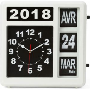 Perel Flip klok met kalender, vierkant, analoog, 31 x 31 cm, Franse versie