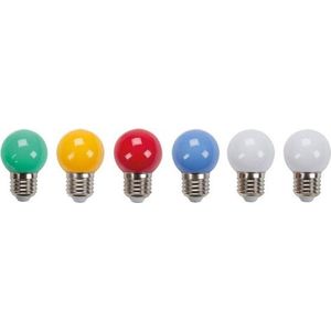 LED E27 Gloeilampen voor Prikkabel - G45 - 10 stuks - Rood, groen, blauw, oranje & wit