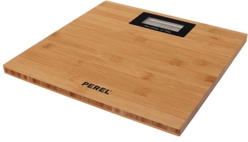 Perel Personenweegschaal, digitaal, max. 200 kg, lcd-scherm, automatische uitschakeling, lege batterij-indicator, overbelastingsindicator, bamboe