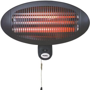 Perel Terrasverwarming, 2000 W, kwarts, wandmontage, met koord, spatwaterdicht, 3 warmtestanden, metaal, zwart, montagemateriaal inbegrepen