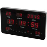 Perel Wandklok, met led-display, digitaal, thermometer, hygrometer, zwart, rood