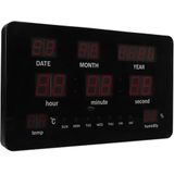 Perel Wandklok, met led-display, digitaal, thermometer, hygrometer, zwart, rood