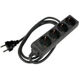 HQ-Power Stekkerdoos, 4 stopcontacten met randaarde (Schuko, type F), kabel 1.5 m, 3G2.5, met krimpkous voor etikettering, gebruik binnenshuis, zwart