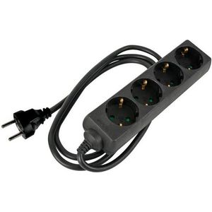 HQ Power Stekkerdoos, 4 stopcontacten met randaarde (Schuko, type F), kabel 1.5 m, 3G2.5, met krimpkous voor etikettering, gebruik binnenshuis, zwart - EB4STB25HQ-G