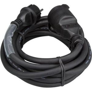 HQ-Power Verlengkabel, met krimpkous, H05RR-F 3G2.5, 5 m, 16 A/230 V, 3680 W, type E/F, IP44, rubber, zwart