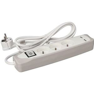 Perel - Stekkerdoos - Wit - 3 Stopcontacten - 2 USB-Poorten - 1.5 m Kabel