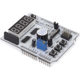 Multifunctioneel uitbreidingsboard voor Arduino - Grijs - 4-digit display - SMD-leds - Buzzer - Drukknoppen - Interfaces