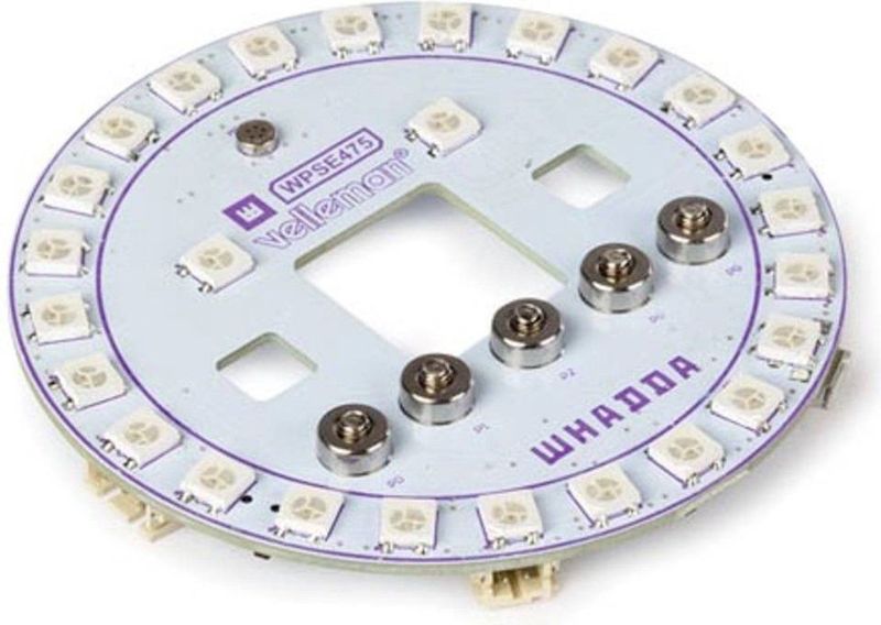 Whadda RGB-ledring shield voor micro:bit, 26 leds, microfoon, zoemer, eenvoudig te programmeren