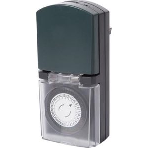 Perel Analoge timer, mechanisch, 230 V, 16 A, 3680 W, IP44, voor gebruik buitenshuis, Duitse aarding type F, zwart