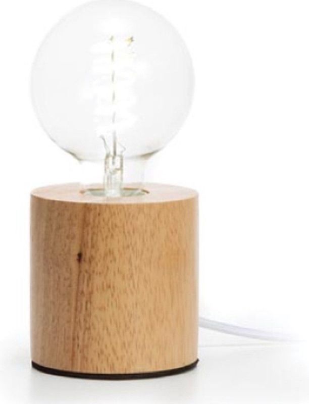 Lampvoet, cilinder, kabel met schakelaar, E27, 60 W, IP20, eikenhout, 90 mm x 90 mm