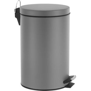 Perel metalen pedaalemmer met uitneembare plastic emmer, metalen handgreep en antislippedaal, ideaal voor thuis en op kantoor, inhoud 14 liter, rond Ø 25 x 39.5 cm, mat grijs