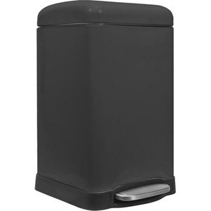 Perel - Metalen Pedaalemmer - Mat Zwart - 20 Liter - Vierkant