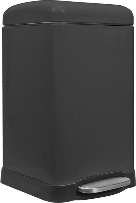 Perel - Metalen Pedaalemmer - Mat Zwart - 20 Liter - Vierkant