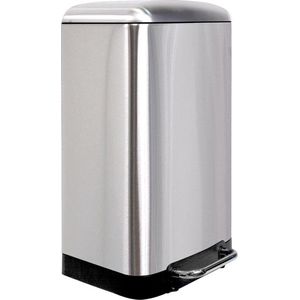 Perel - Metalen Pedaalemmer - Grijs Roestvrij Staal - Inhoud 30 Liter