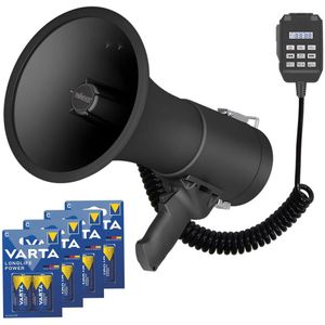 Velleman - Megafoon - 50 W - Mat Zwart - Inclusief 8 Batterijen