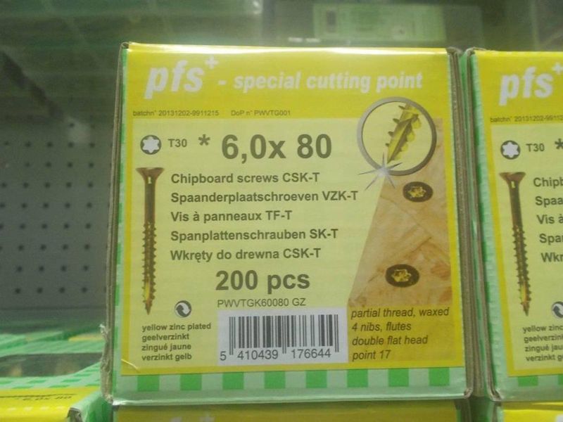 Pgb-Europe - PFS+ - Spaanplaatschroef - VZK-T Ø 6,0x80 - Geel Verzinkt - 200 st