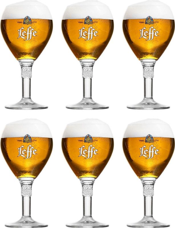 Leffe - Bierglazen - Set van 6 - 330 ml - Gegraveerd Glas