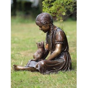 Tuinbeeld - bronzen beeld - Meisje met poes - 62 cm hoog