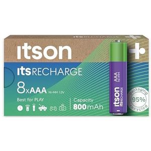 ITSON, gebruiksklare AAA Pro oplaadbare NiMH-batterijen, 800 mAh, verpakking van 8, voor klokken, zaklampen, afstandsbedieningen, HHR03-800IT/8CP