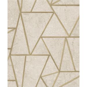 DUTCH-WALLCOVERINGS-Behang-driehoeken-beige-en-goud