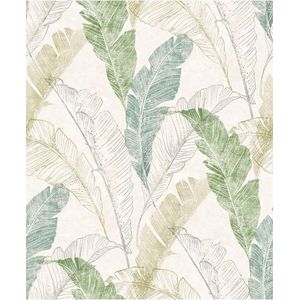 DUTCH - WALLCOVERINGS - Behang - Tropical - Leaf - grijs - en - groen