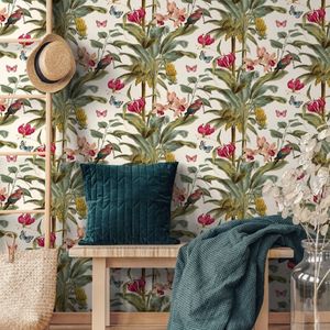 DUTCH-WALLCOVERINGS-Behang-Tropical-Palm-groen-en-roze