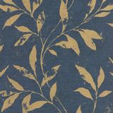 DUTCH WALLCOVERINGS Behang Leafs blauw en goudkleurig