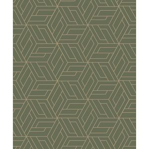 Dutch Wallcoverings - Geometrisch Behang - Groen - Goud - Vliesmateriaal