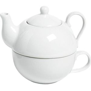 Porseleinen theepot set met kopje wit 1250 ml - theepotten voor 1 persoon