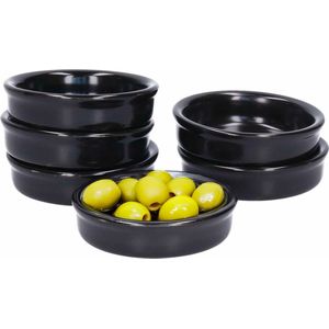Cosy and Trendy Mini tapas schaaltjes/bakjes - 6x - zwart - 7,5 cm - aardewerk saus schaaltjes