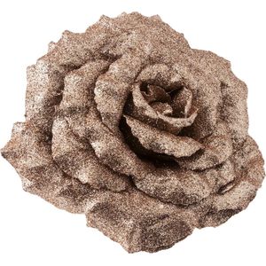 1x Stuks Decoratie Bloemen Roos Champagne Glitter Op Clip 18 cm