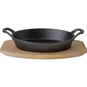Küchenprofi BBQ Servierpfanne Gusseisen Auf Holzbrett, Rund, 26x27x3 Grillpfanne Gusseisen Fuer Gemuese, Fisch, Fleisch Fuer Jeden Grill, Multifunktional. Garen, Warmhalten Und Servieren, 4685796252