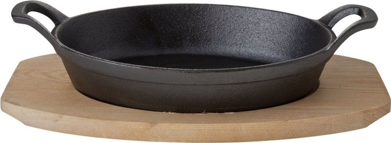 Cosy&Trendy Gietijzer gratinschaal op plank - ovaal - 30 x 17 x H5 cm - Set-1