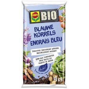 COMPO Bio Blauwe Korrels, biologische meststof voor bloemen, groenten en fruit, 4 kg
