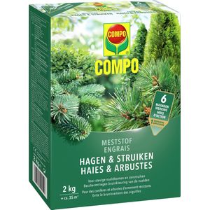 COMPO Meststof Hagen & Struiken - directe en lange werking 6 maanden - voor alle naaldbomen, hagen en groenblijvende gewassen - doos 2 kg