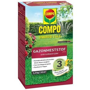 COMPO Floranid Onkruid 2-in-1 Gazonmeststof plus onkruidbestrijder, voedt het gras en verhoogd de weerstand, voor een diepgroen gazon in 7 dagen, gelijkmatige groei, voor 50 m², 1,5 kg