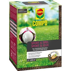 COMPO Gazonzaden Sport & Spel, voor intensief gebruikte gazons, bestand tegen veelvuldig betreden, snel zelfherstellend vermogen, voor 100 m², 2 kg