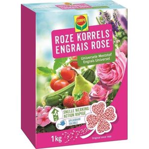 COMPO Roze Korrels® - rijke en snelwerkende meststof - voor alle tuin-, balkon-, terras- en kamerplanten - doos 1 kg