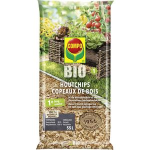 COMPO Bio Houtchips - 100% natuurlijk - onderlaag in moestuinbakken - decoratieve bodembedekker - zak 55L