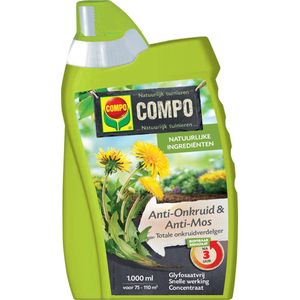 COMPO Anti-Onkruid & Anti-Mos totaal - natuurlijke ingrediënten - concentraat - eerste resultaten binnen 3 uur - fles 1L (75-110 m²)