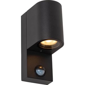 Lucide ZARO IR - Wandspot / Wandlamp Binnen/Buiten - 1xGU10 - IP65 - Beweging & dag/nacht sensor (uitschakelbaar) - Zwart