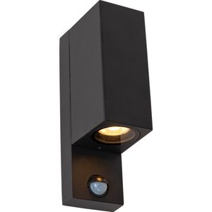 Lucide ZARO IR - Wandstrahler / Wandleuchte Innen/Außen - 2xGU10 - IP65 - Bewegung und Tag/Nacht-Sensor (Abschaltbar) - Schwarz